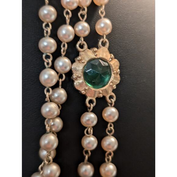 Vtg Multi-Strand Faux Pearl Colored Glass Medallion Designer Look 58" Necklace - Picture 7 of 10